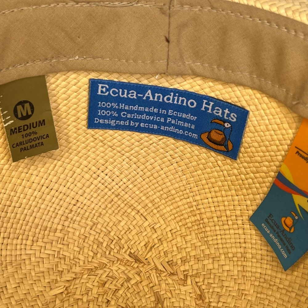Ecua-Andino Wide Brim Straw Hat Sun Protection Handmade Medium - Picture 6 of 10